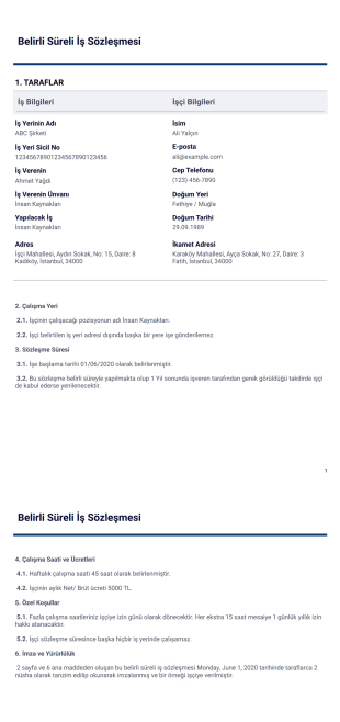 Belirli Süreli İş Sözleşmesi - PDF Templates