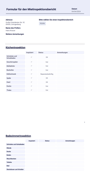 Bericht zur Immobilieninspektion PDF-Vorlage