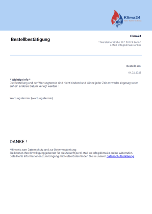 Bestellung Wartung WP bis 17 KW PDF-Vorlage