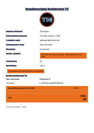 Betaalbevestiging inschrijving PDF Sjabloon
