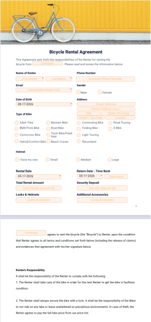 Bicycle Rental Agreement PDF Template