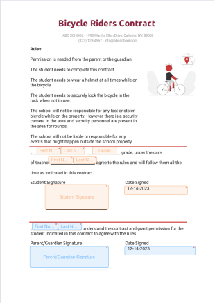 Bicycle Riders Contract PDF Template