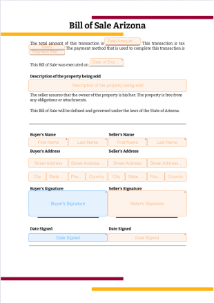 Bill of Sale Arizona PDF Template