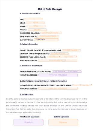 Bill of Sale Georgia - PDF Templates