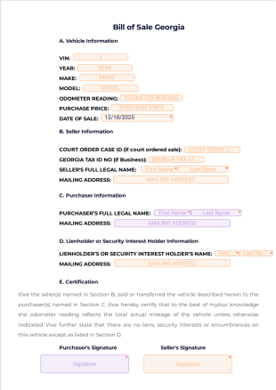 Bill of Sale Georgia - PDF Templates