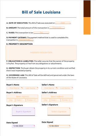 Bill of Sale Louisiana PDF Template
