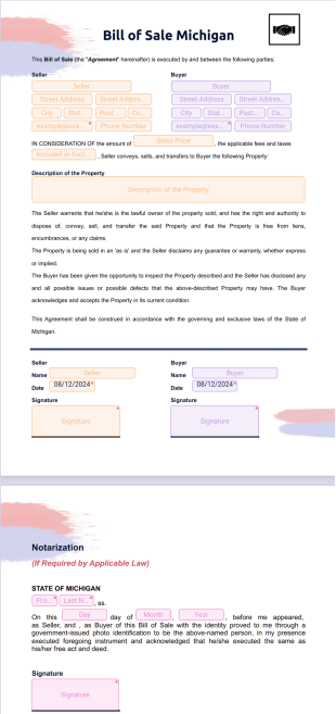 Bill of Sale Michigan PDF Template
