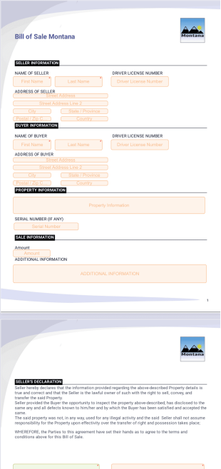 Bill of Sale Montana PDF Template