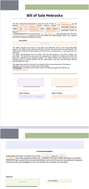 Bill of Sale Nebraska PDF Template