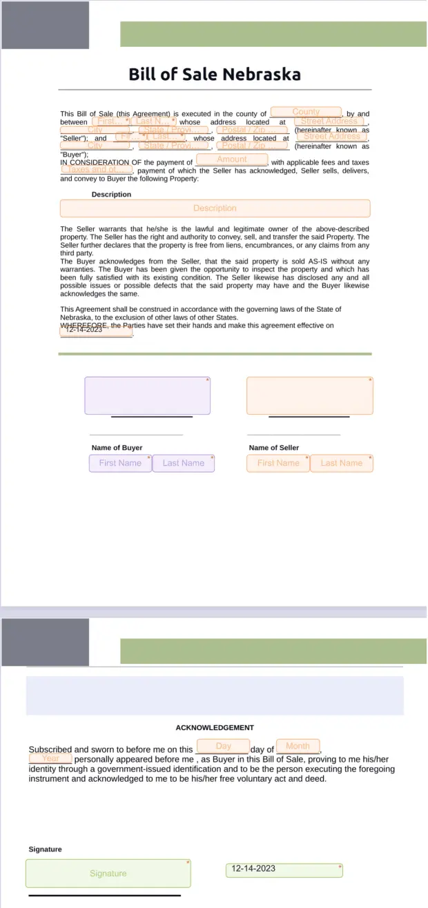 Bill of Sale Nebraska