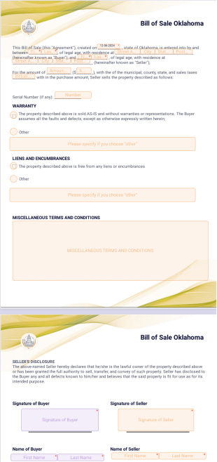 Bill of Sale Oklahoma PDF Template