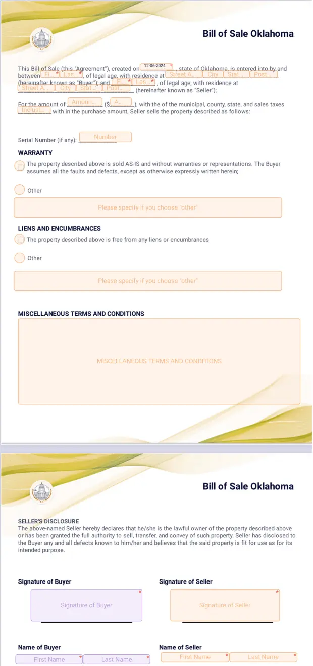 Bill of Sale Oklahoma