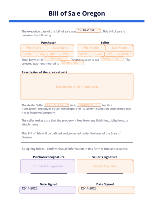Bill of Sale Oregon PDF Template
