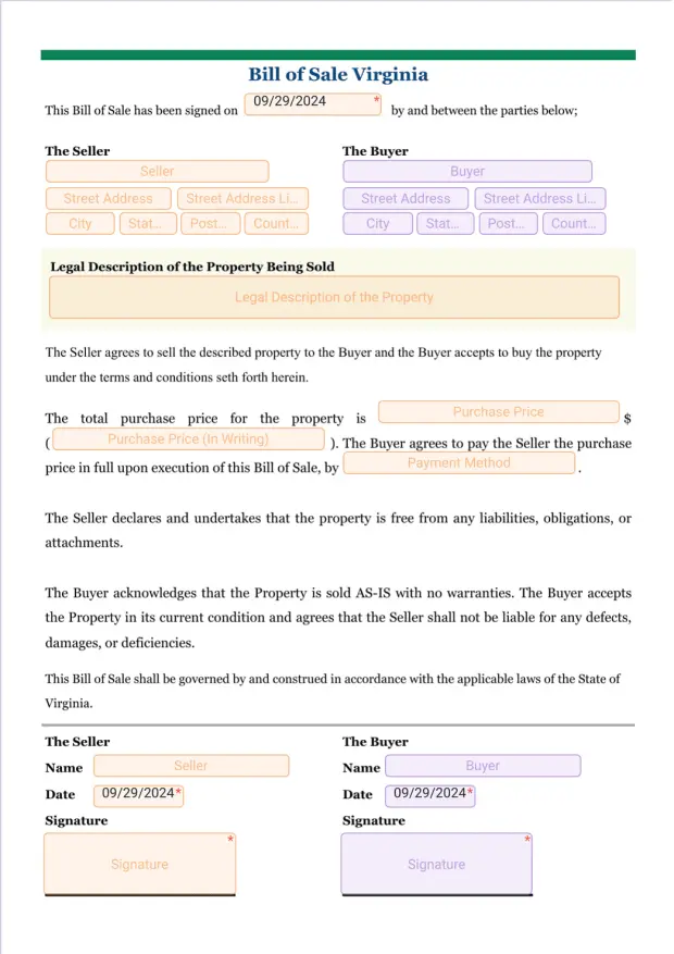 Bill of Sale Virginia