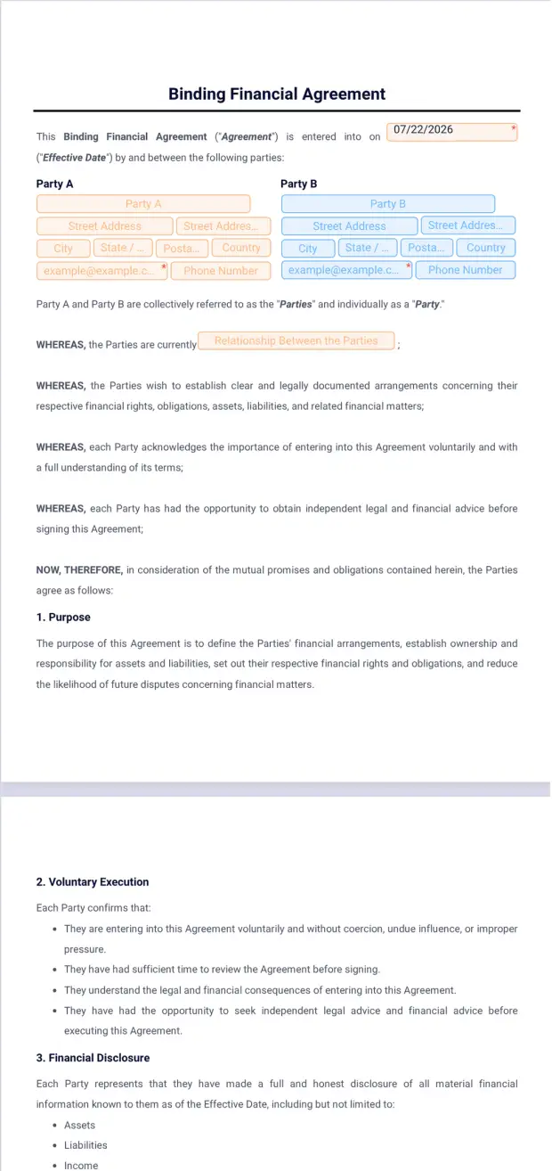 Binding Financial Agreement Template