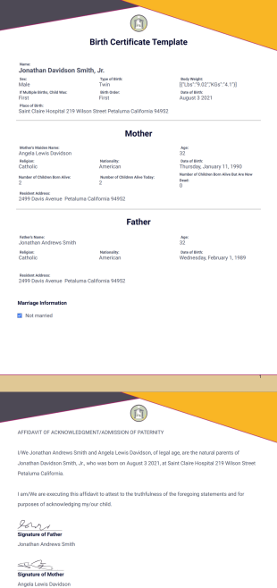 Birth Certificate Template - PDF Templates