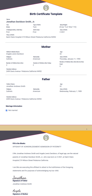 Birth Certificate Template - PDF Templates