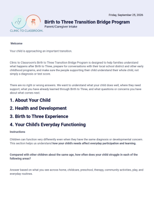 Birth To Three Form PDF Template