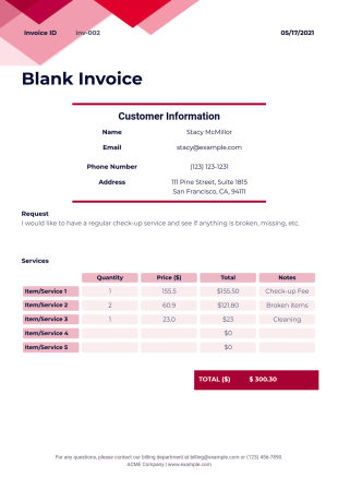 Blank Invoice PDF Template