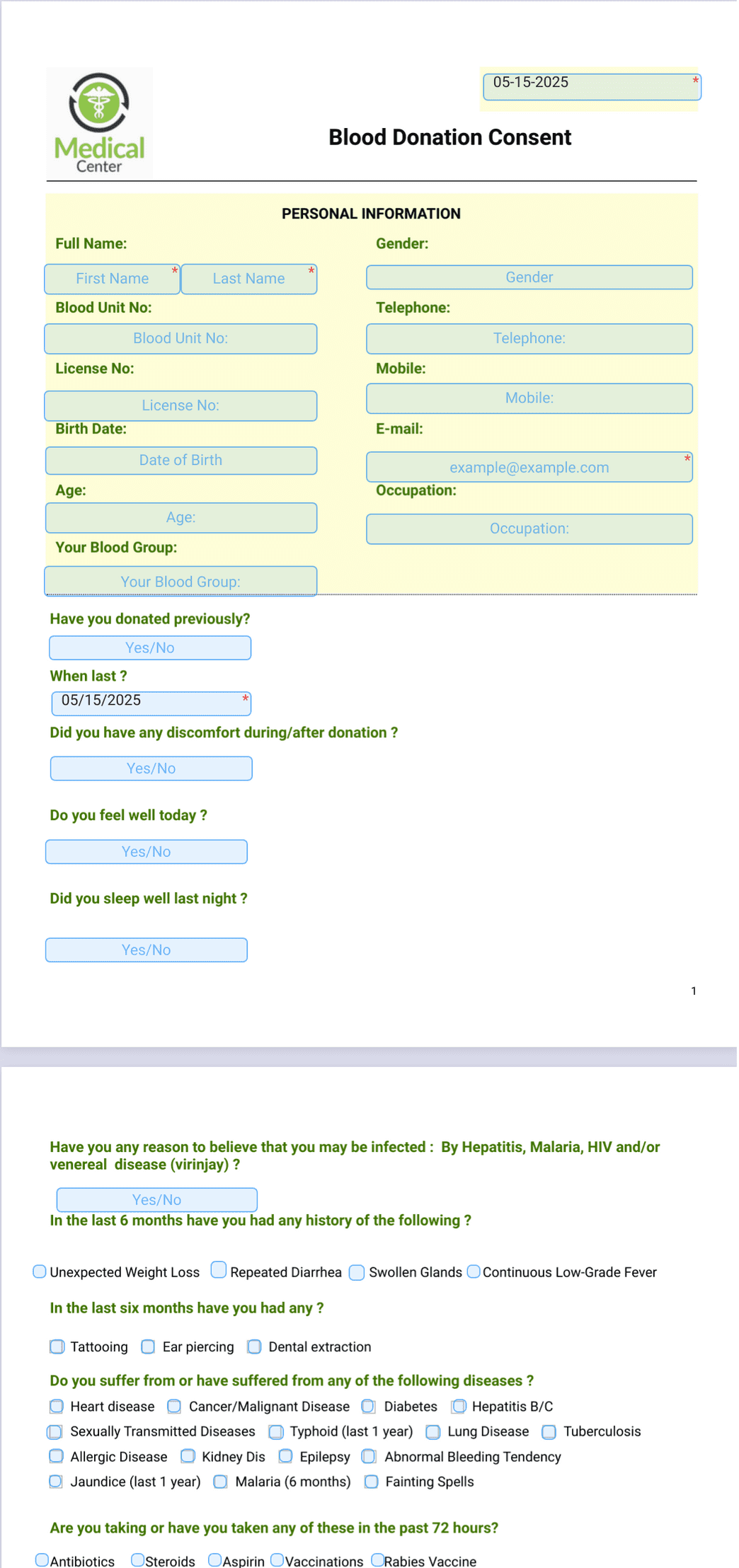 Blood Donation Consent Template - PDF Templates | Jotform