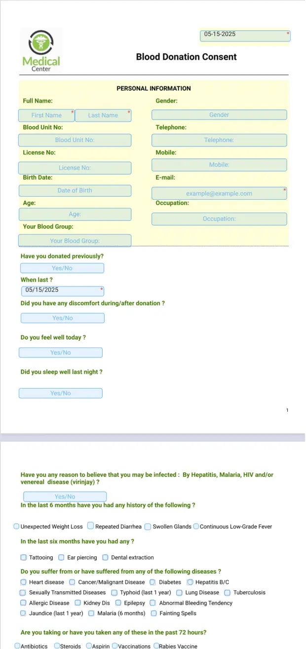 Blood Donation Consent Template
