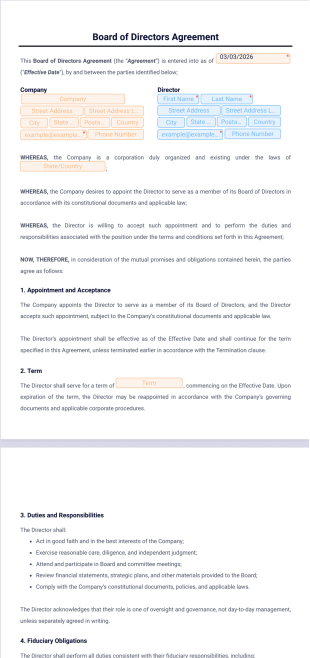 Board of Directors Agreement Template - PDF Templates