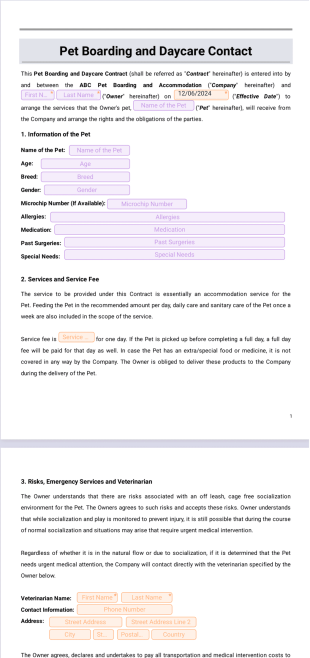 Boarding and Daycare Contract PDF Template