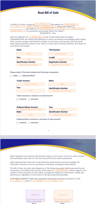 Boat Bill of Sale - PDF Templates