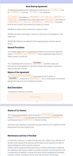 Boat Sharing Agreement PDF Template
