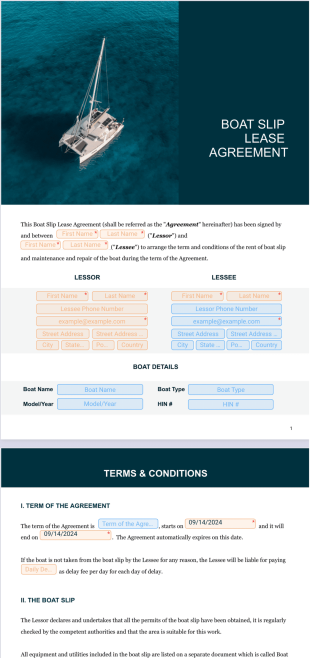 Boat Slip Lease Agreement - PDF Templates