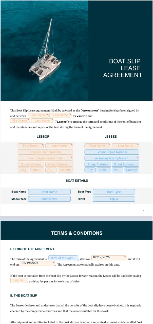 Boat Slip Lease Agreement PDF Template Jotform