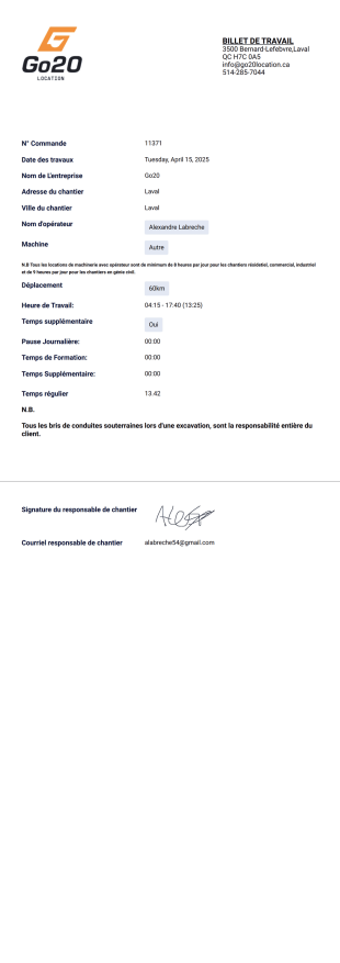 Billet de travail - PDF Templates