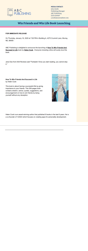 Book Press Release Template - PDF Templates