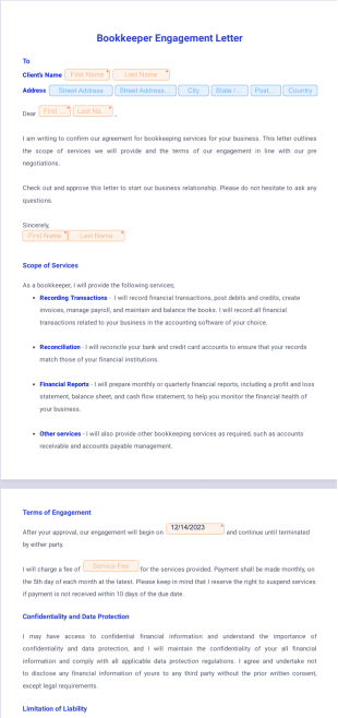 Bookkeeper Engagement Letter PDF Template