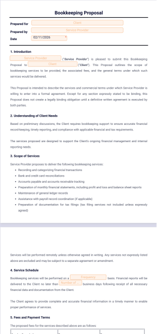 Bookkeeping Proposal Template - PDF Templates