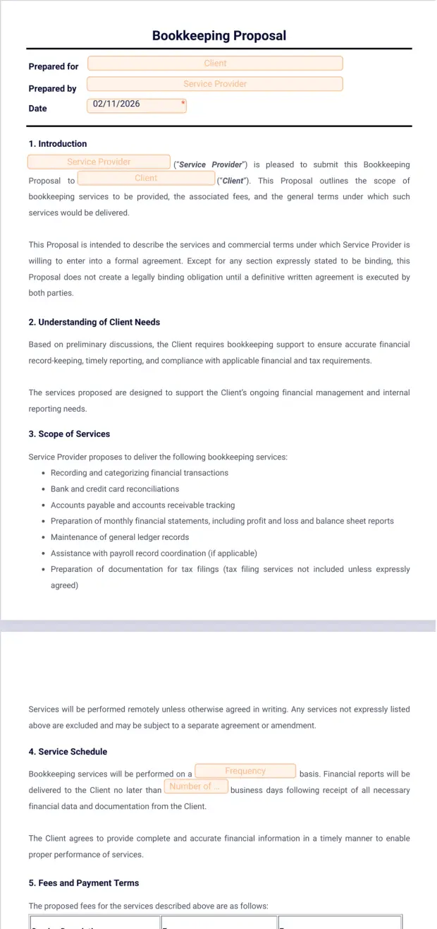 Bookkeeping Proposal Template