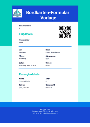 Bordkarten-Formular Vorlage - PDF Templates