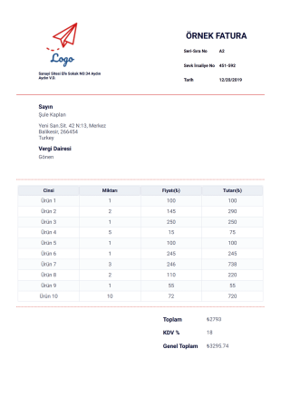 Boş Fatura Örneği - PDF Templates