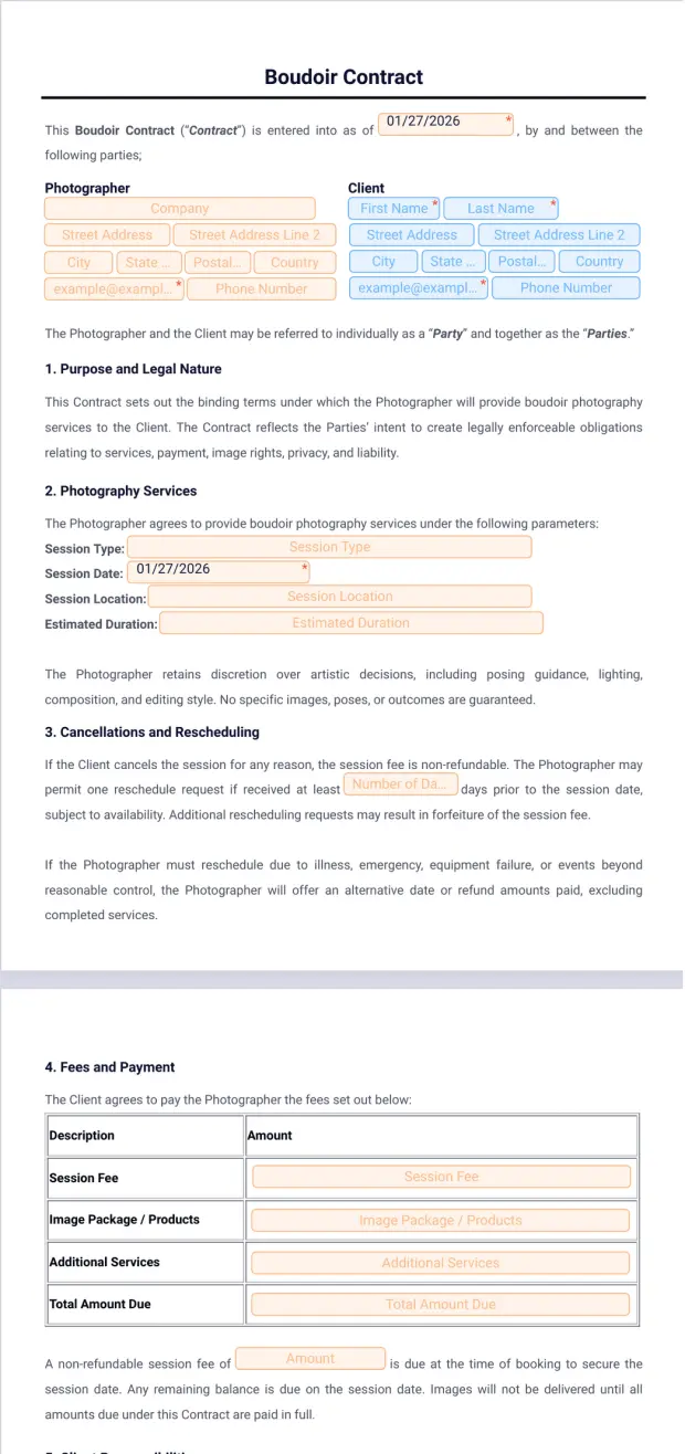 Boudoir Contract Template