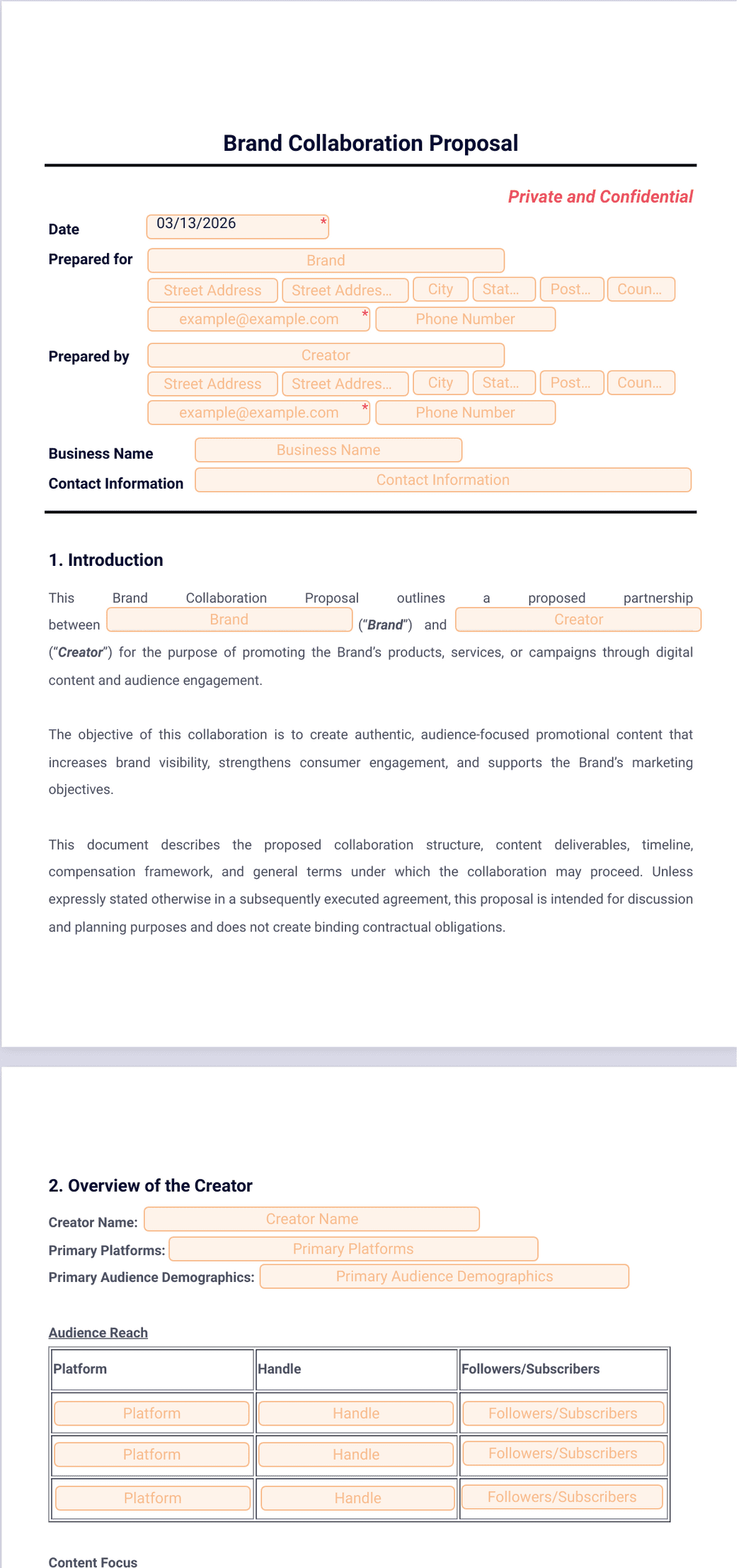 Brand Collaboration Proposal Template - PDF Templates | Jotform