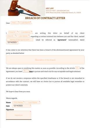 Breach of Contract Letter PDF Template