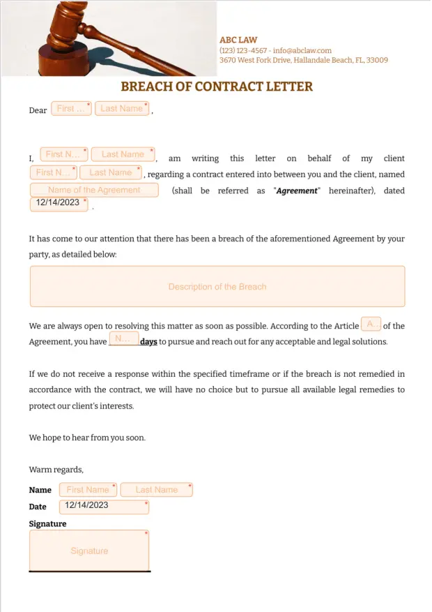 Breach of Contract Letter