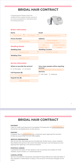 Bridal Hair Contract PDF Template