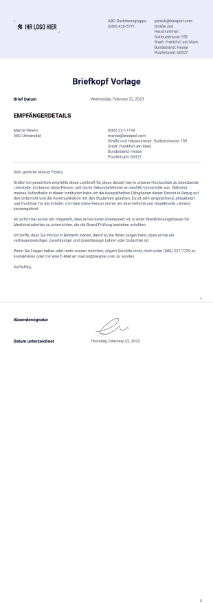 Briefkopf Vorlage - PDF-Vorlagen