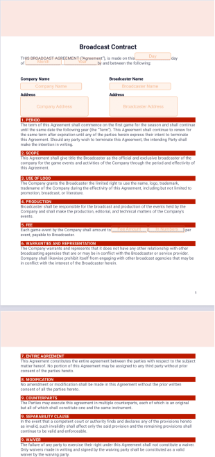 Broadcast Contract PDF Template
