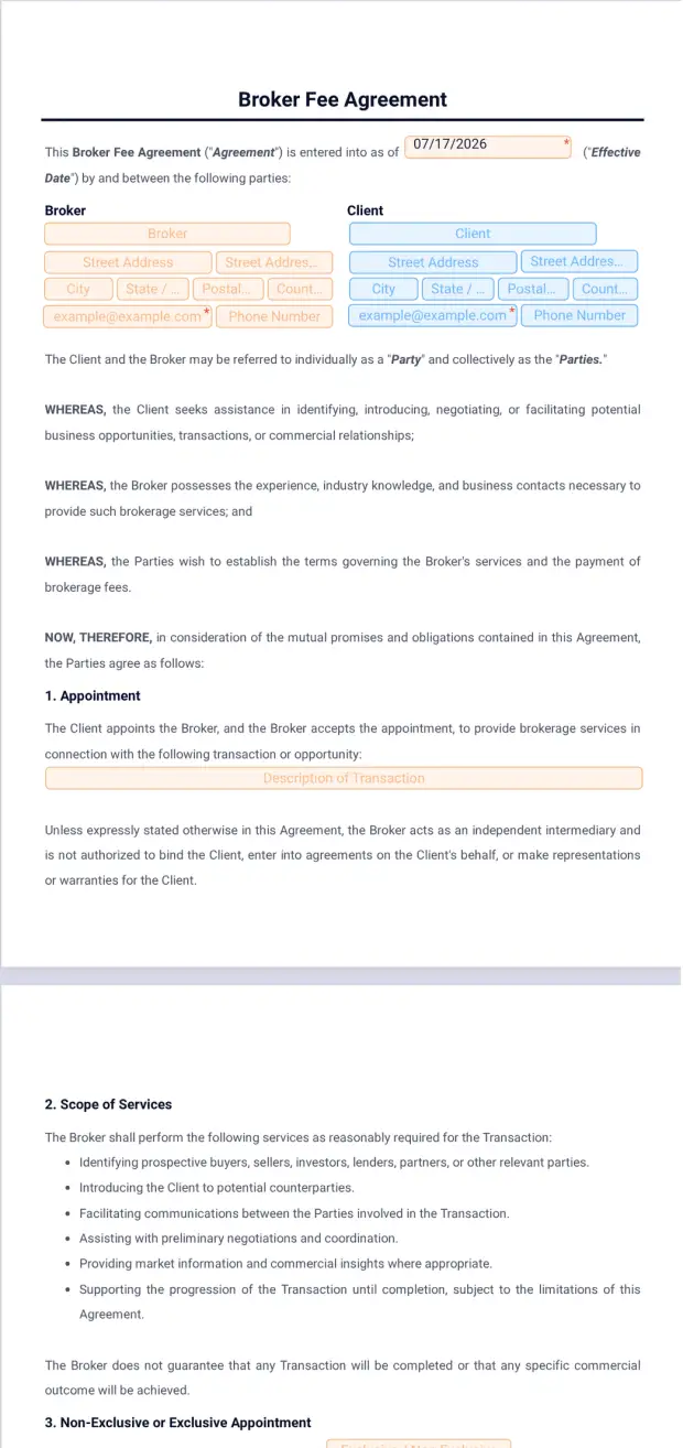 Broker Fee Agreement Template