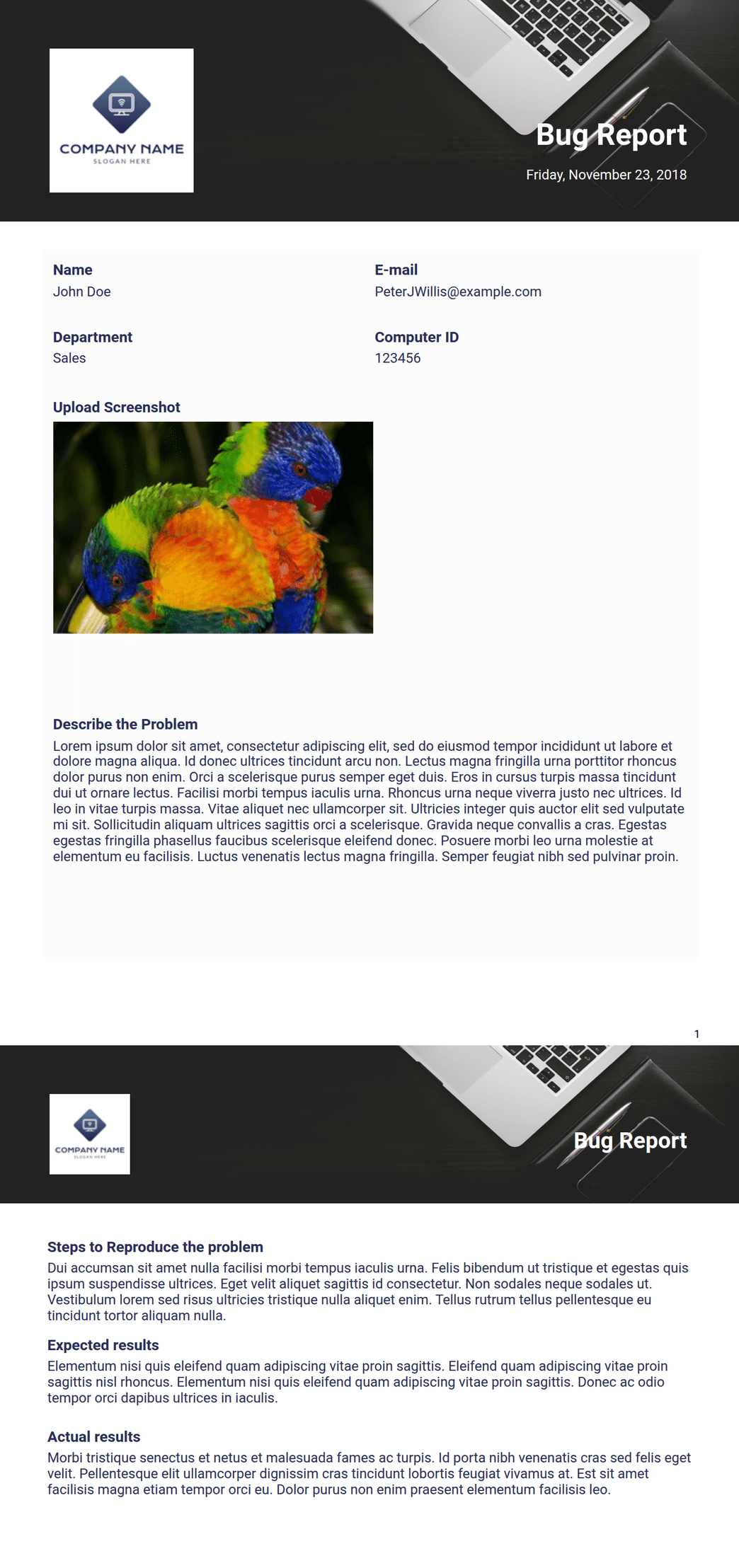 Bug Report PDF Template | Jotform