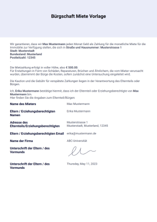Bürgschaft Miete Vorlage - PDF-Vorlagen