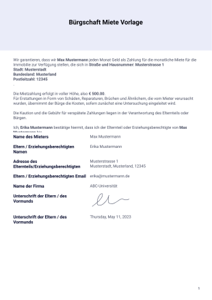 Bürgschaft Miete Vorlage - PDF Templates