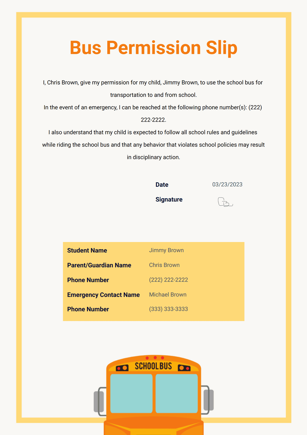 Bus Permission Slip Template - PDF Templates | Jotform